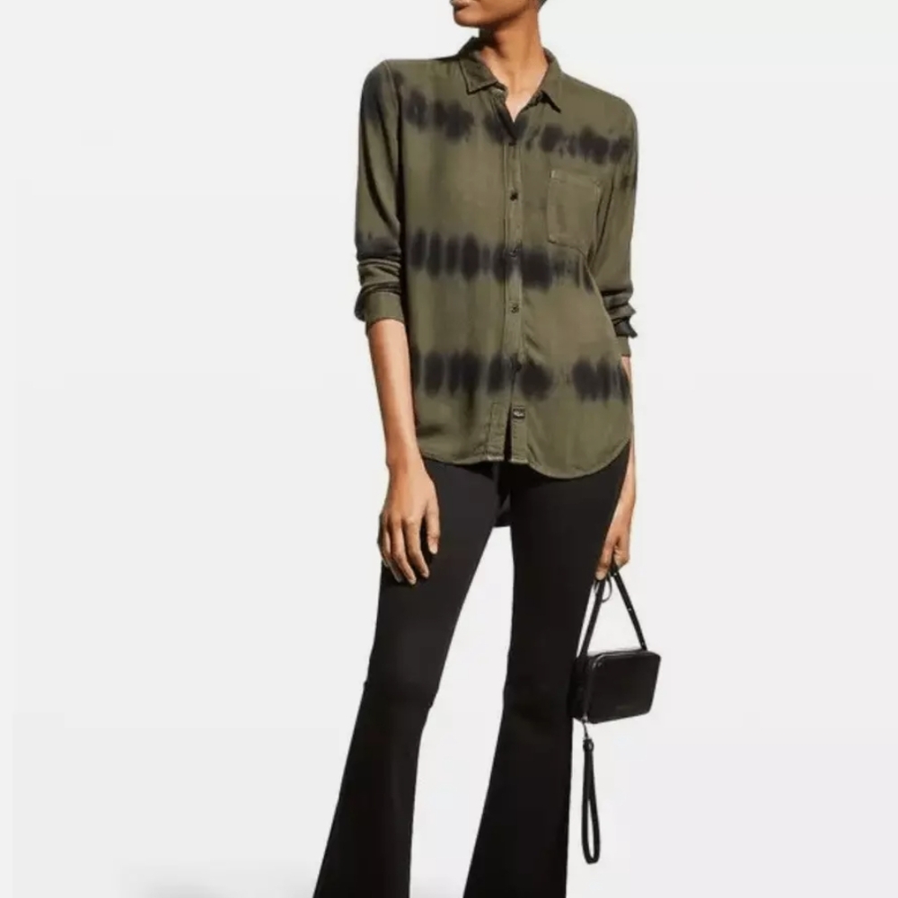 Olive and Black Tie-Dye Button-Up Shirt